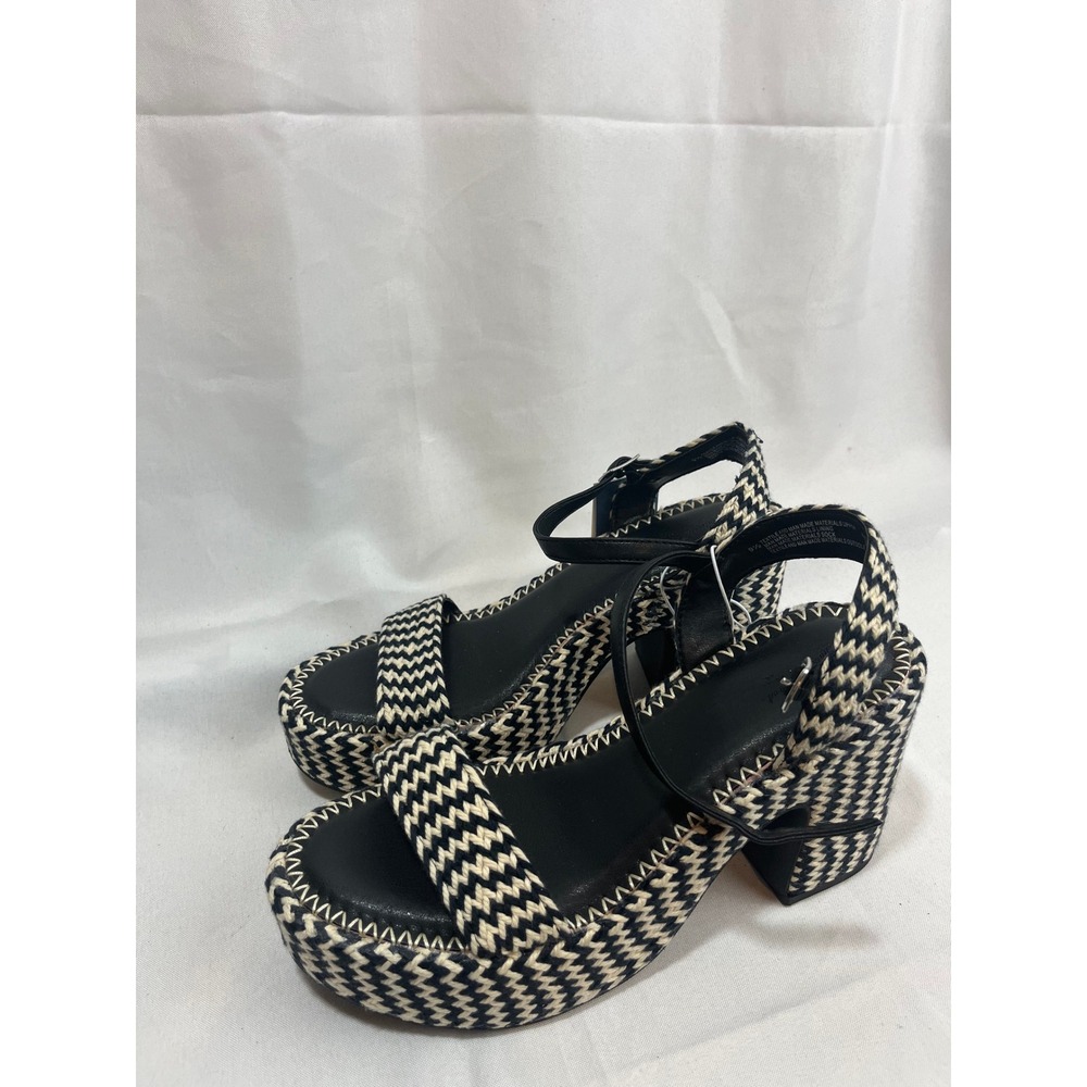 Universal Thread Women Black White Chevron Woven Platform Block Heel Sandals 9.5